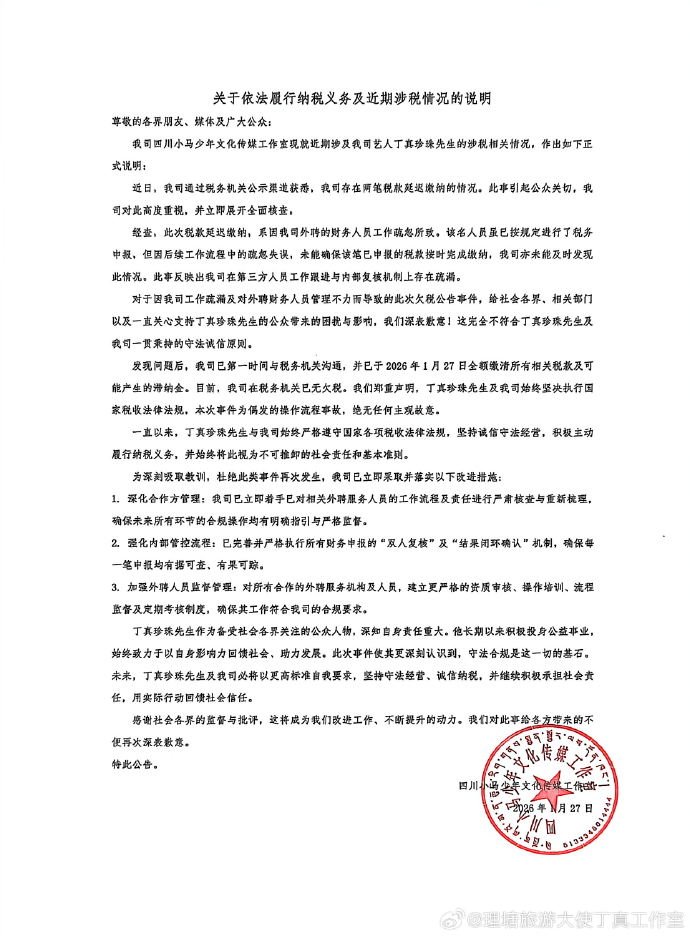 丁真工作室致歉