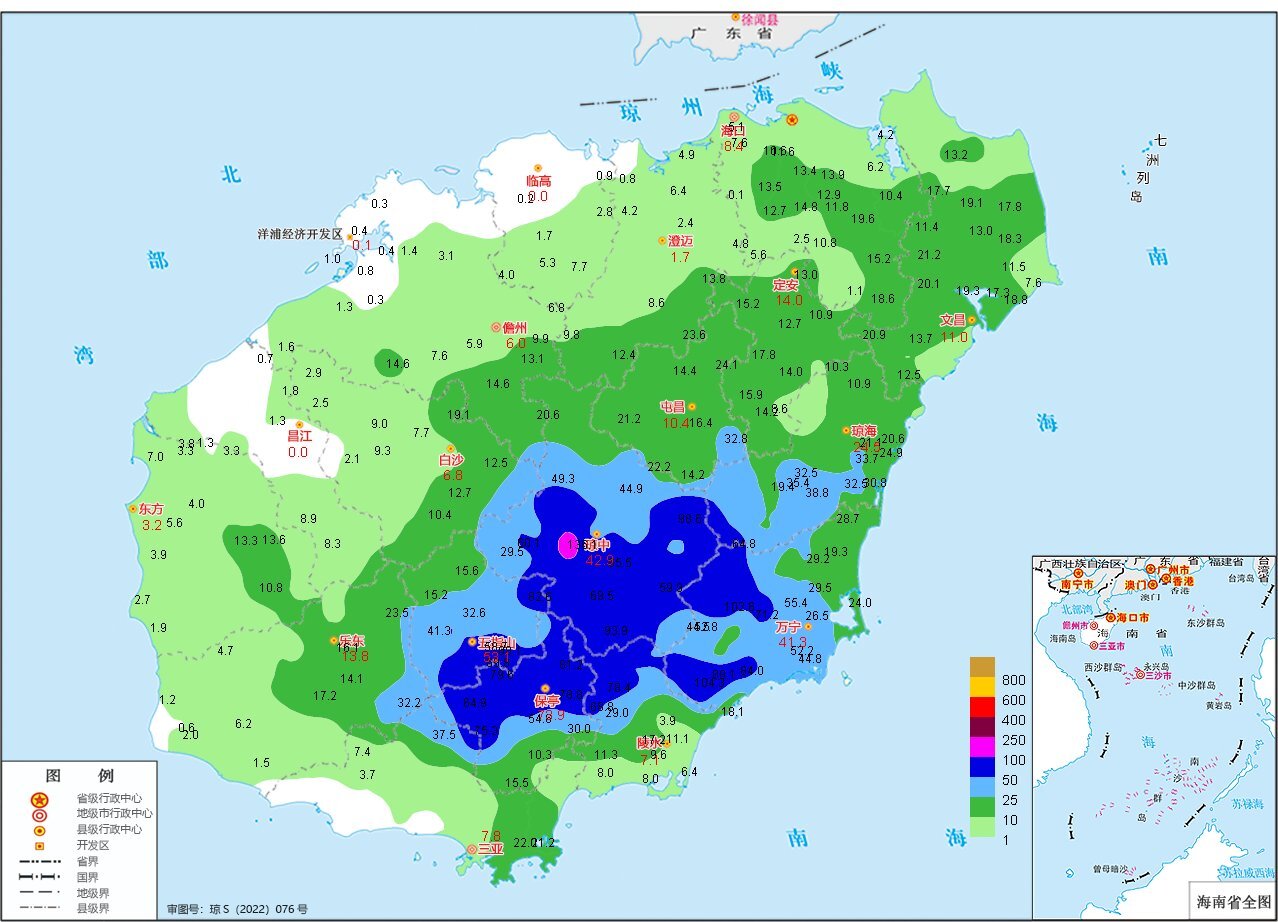 25日海南岛个别市县还将有较大降雨