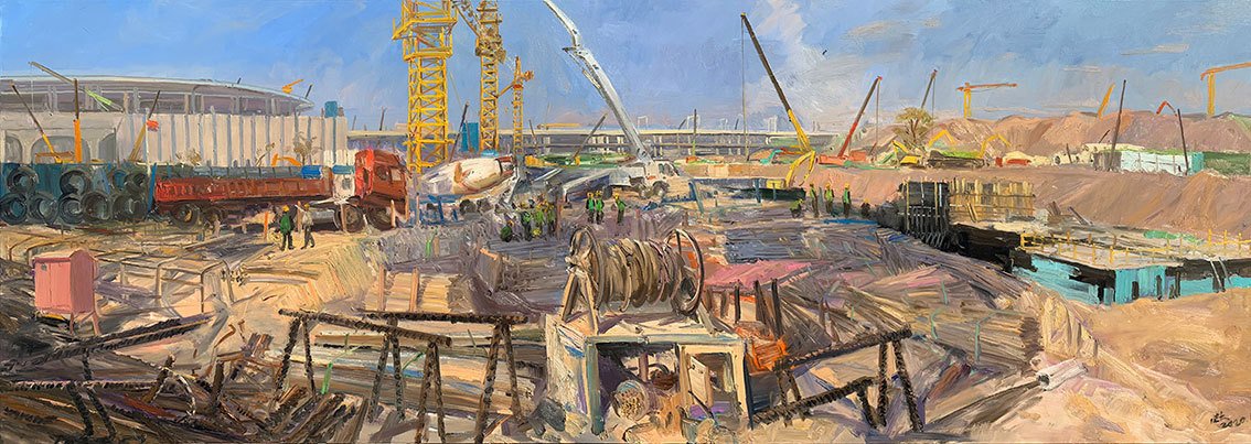 《雄安进行时之一筋骨》布面油画 200x600cm 2020年范迪安绘