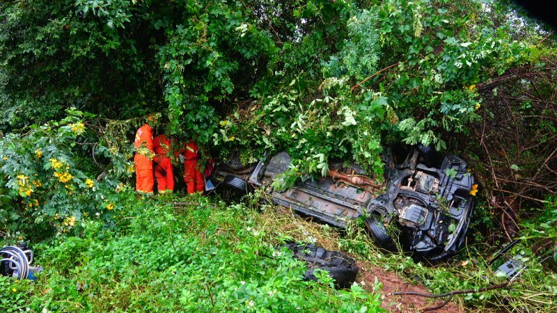 事发环岛高速 小轿车侧翻到6米外的树丛 车门卡住2人被困 海南新闻中心 海南在线 海南一家